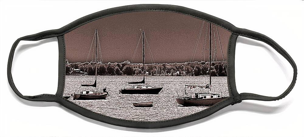 Sailboats Face Mask featuring the photograph Docked In Sepia by Burney Lieberman