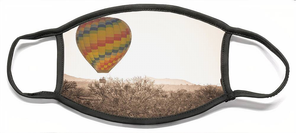 Arizona Face Mask featuring the photograph Hot Air Balloon On the Arizona Sonoran Desert In BW #1 by James BO Insogna