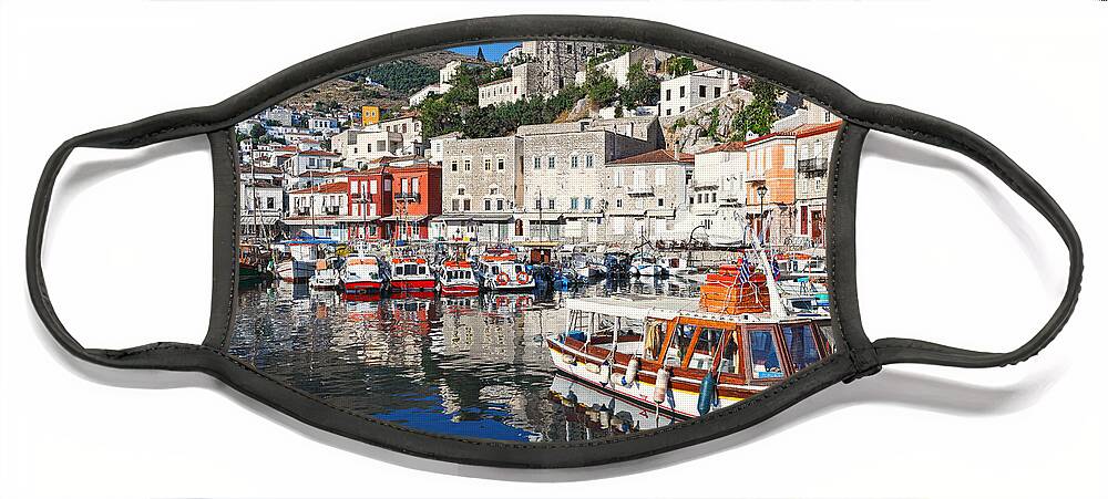 Aegean Face Mask featuring the photograph Hydra island - Greece #1 by Constantinos Iliopoulos