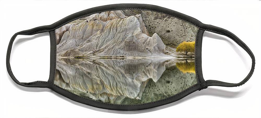 Hhh Face Mask featuring the photograph Reflection On Blue Lake, St Bathans #1 by Colin Monteath