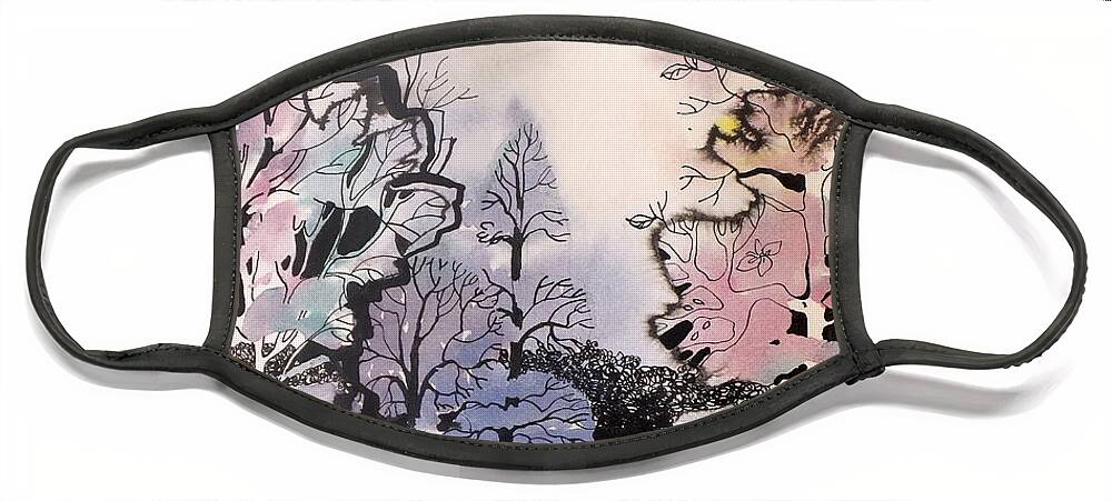 Landscape Face Mask featuring the painting There are no strangers under the blossom of cherry tree by Valentina Plishchina