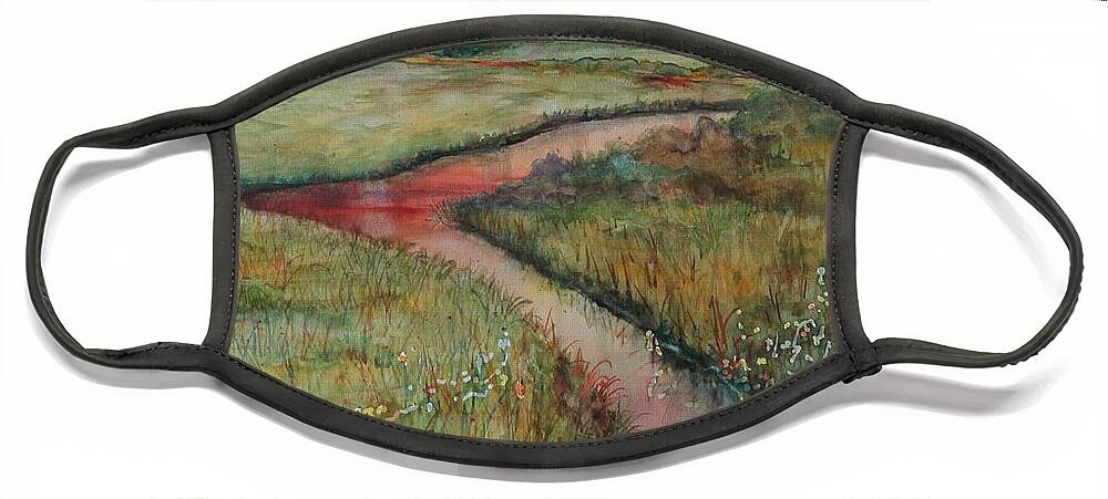 Marsh Face Mask featuring the painting Wetlands by Ruth Kamenev