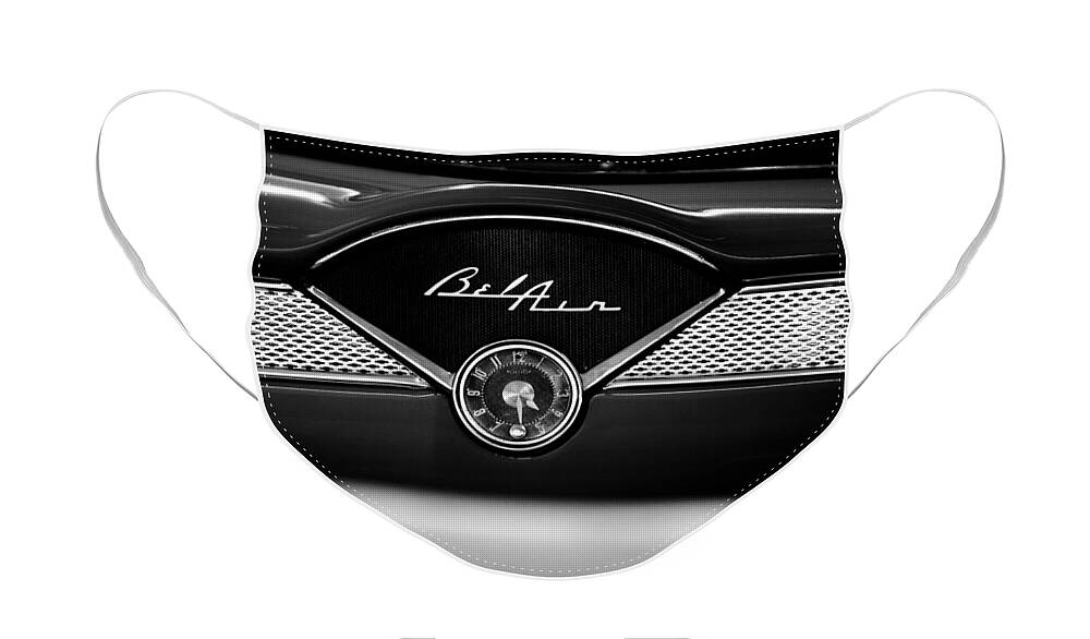 1955 Bel Air Face Mask featuring the photograph 1955 Chevy Bel Air Glow Compartment in Black and White by Sebastian Musial
