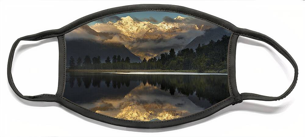00462451 Face Mask featuring the photograph Sunset Reflection Of Lake Matheson #2 by Colin Monteath