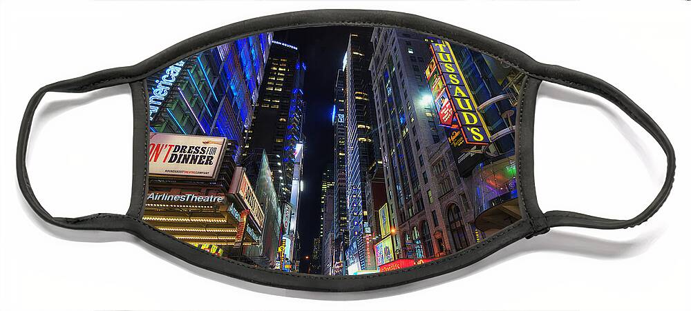 Art Face Mask featuring the photograph 42nd Street - NYC by Yhun Suarez