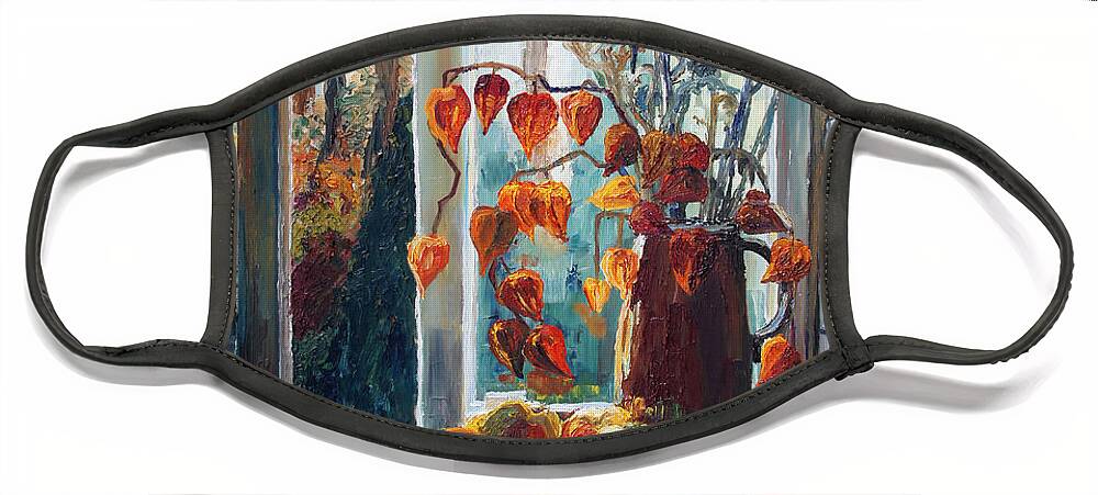 Still Life Face Mask featuring the painting Autumn At The Kitchen Window by Barbara Pommerenke