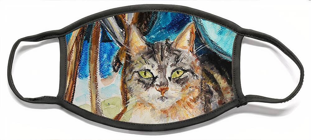 Cat Face Mask featuring the drawing Barn Cat by Barbara Pommerenke