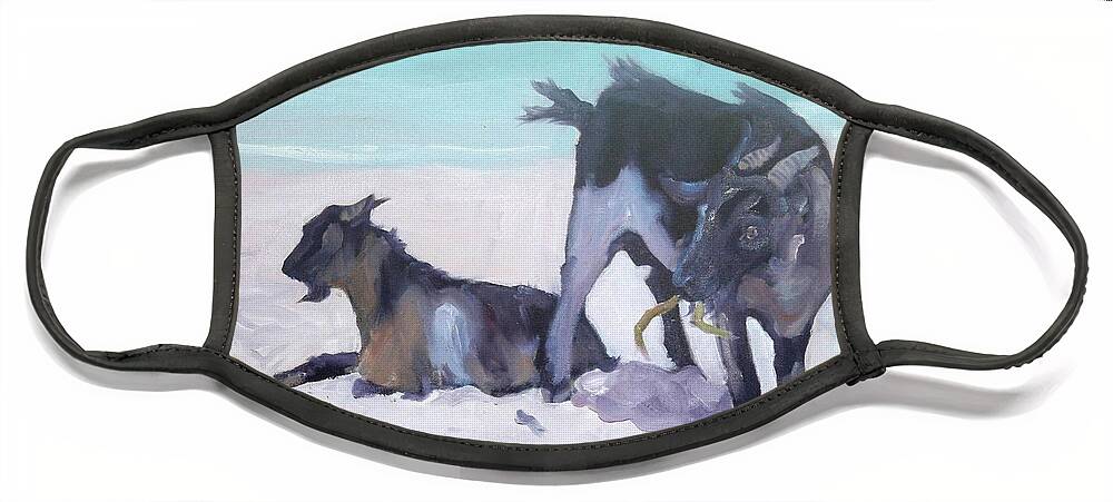 Goats Face Mask featuring the painting Beach Goats by Sheila Wedegis
