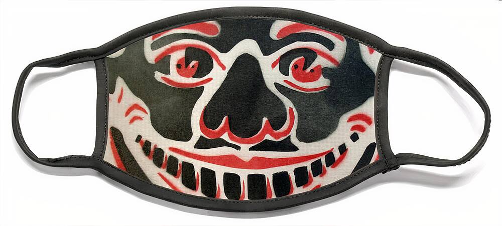 Tillie Of Asbury Park Face Mask featuring the painting Black and red Tillie on White by Patricia Arroyo