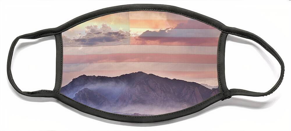Usa; Flag; America; Red; White; Blue; Flagstaff Fire; Wildfires; Boulder; Boulder County; Colorado; Co; Flagstaff; Fire; Nature; Landscape; James Bo Insogna; Flatirons; Colorful; Epic; Awesome; Sunsets; Sunrise; Face Mask featuring the photograph Boulder Colorado Flatirons and The Flagstaff Fire USA by James BO Insogna