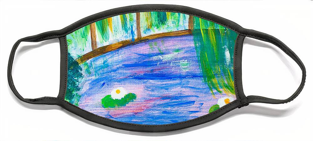 Acrylic Face Mask featuring the painting Bridge of lily pond by Simon Bratt