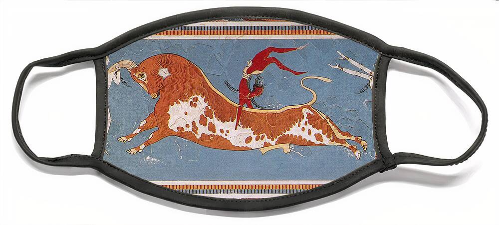 Figurative Art Face Mask featuring the photograph Bull-leaping Fresco From Minoan Culture by Photo Researchers