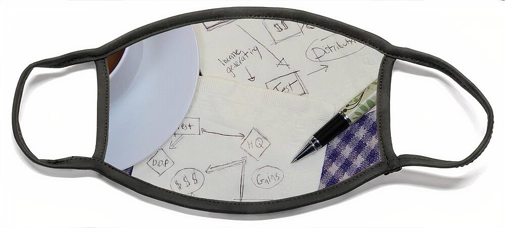 Blue Table Cloth Face Mask featuring the photograph Business Plan by Photo Researchers, Inc.