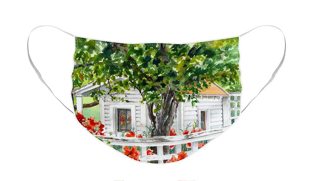 Cabin Painting Face Mask featuring the painting Cabin at Long's Gardens by Anne Gifford