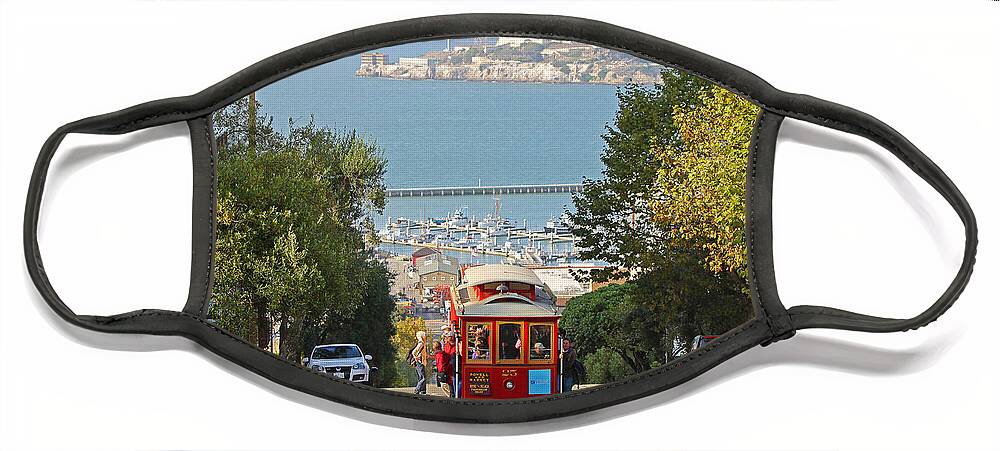 Cable Car Face Mask featuring the photograph Cable Car on Hyde Street by Jack Schultz