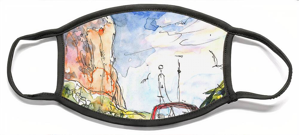 Travel Face Mask featuring the painting Calpe Harbour 04 by Miki De Goodaboom