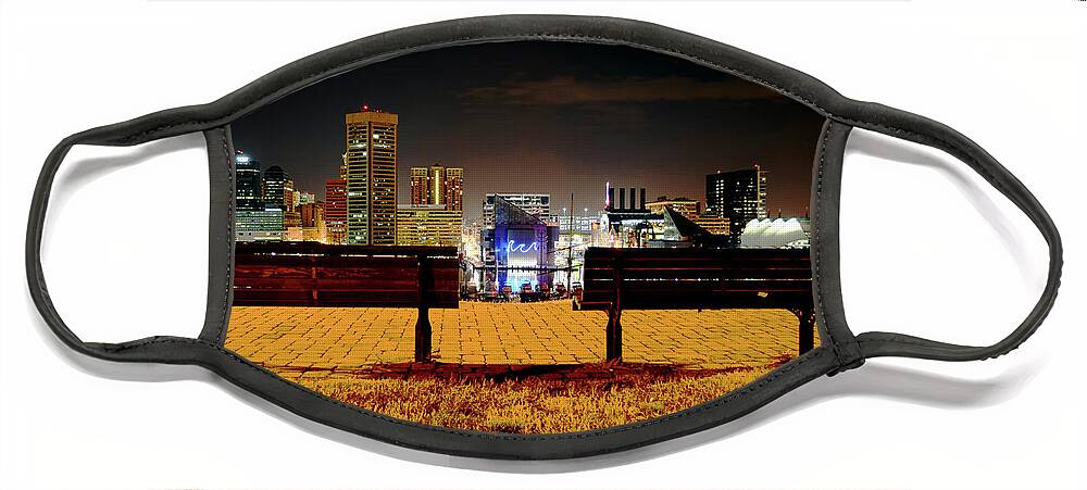 Bench Face Mask featuring the photograph Charm City View by La Dolce Vita