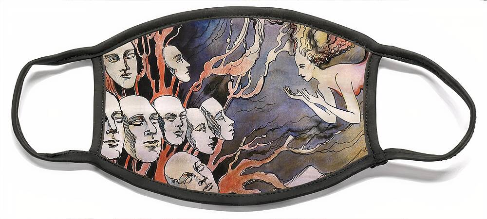 Fantasy Face Mask featuring the painting Choosing the next face by Valentina Plishchina