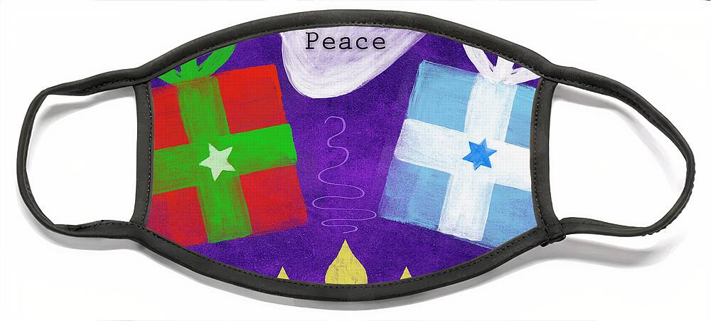 Christmas Face Mask featuring the mixed media Christmas and Hanukkah Peace by Linda Woods