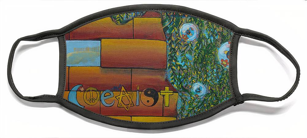 Coexist Face Mask featuring the painting Coexist by Mindy Huntress