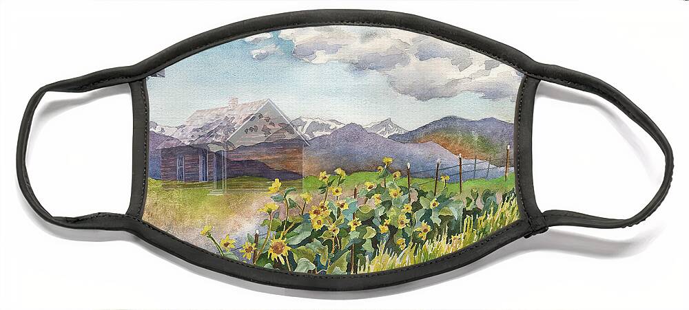 Superimposed Watercolor Paintings Face Mask featuring the painting Dust to Dust Pawnee Grasslands by Anne Gifford