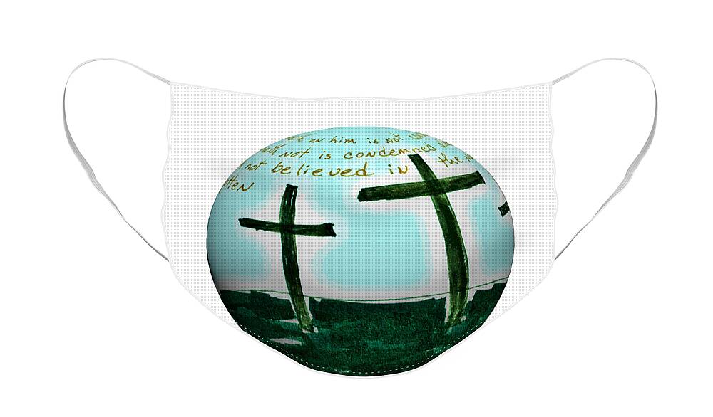 Crosses Face Mask featuring the drawing Easter by Karen Francis