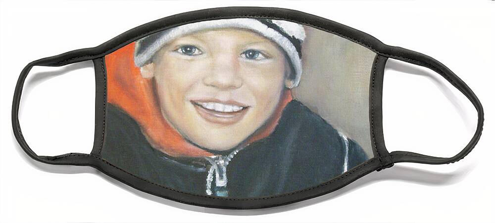 Portrait Face Mask featuring the painting Finnish boy commission by Katalin Luczay