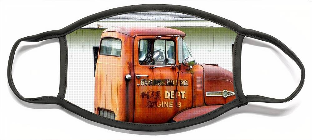 Antique Photography Face Mask featuring the photograph Firetruck from times past by Kim Galluzzo