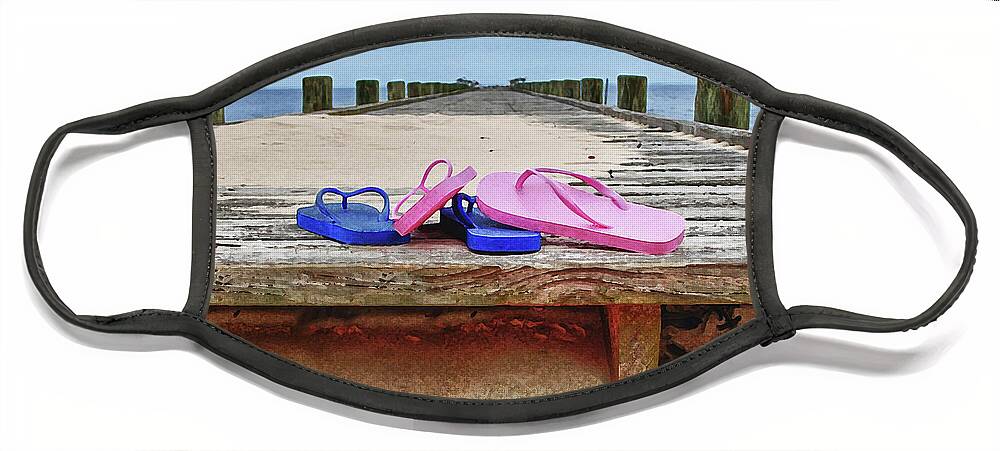 Alabama Photographer Face Mask featuring the digital art Flip Flops on the Dock by Michael Thomas