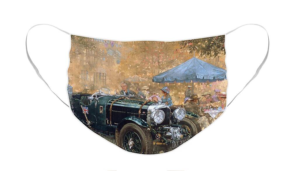 Bentley Face Mask featuring the painting Garden party with the Bentley by Peter Miller