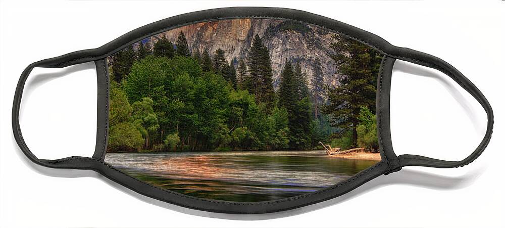 Halfdome Face Mask featuring the photograph Golden Light On Halfdome by Beth Sargent