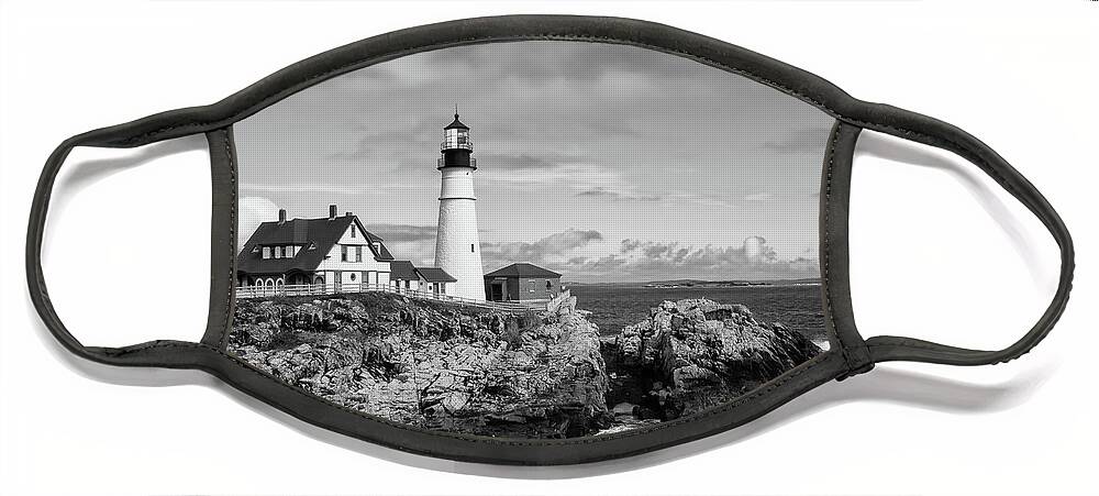 Lighthouse Face Mask featuring the photograph Guarding Ship Safety bw by Sue Karski