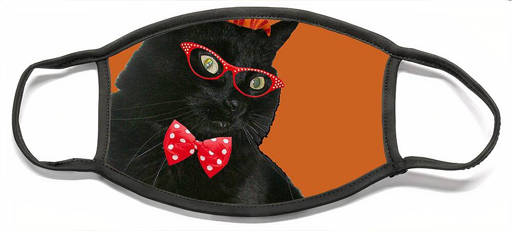 Halloween Face Mask featuring the photograph Halloween Card - Black Cat Ready to Party by Carol Senske