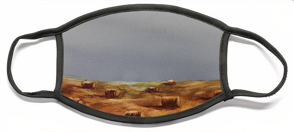 Bales Face Mask featuring the painting Hayfield by Ruth Kamenev