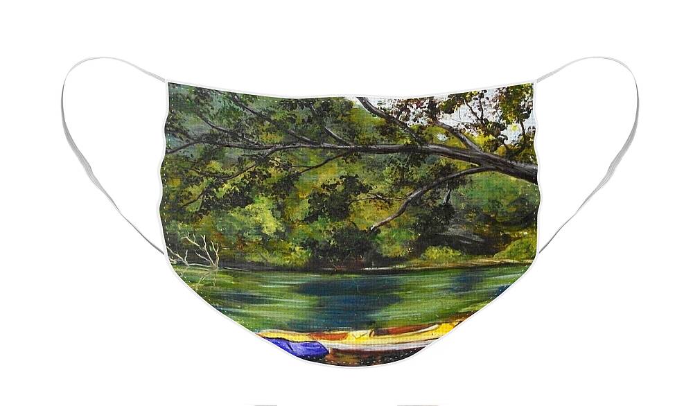 Nature Face Mask featuring the painting Kayaks on the Little Sandy by Tami Booher