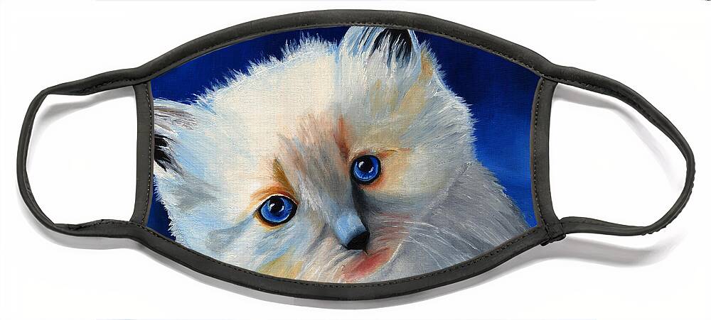 Kitten Face Mask featuring the painting Kitten in Blue by Vic Ritchey