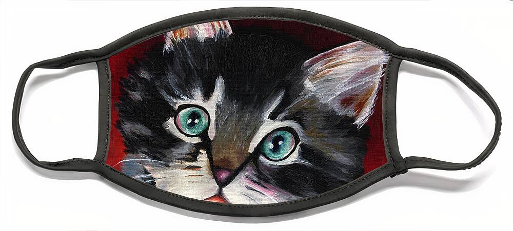 Kitten Face Mask featuring the painting Kitten in Red by Vic Ritchey