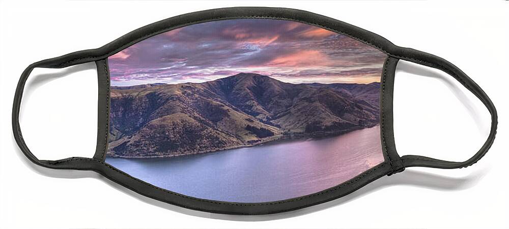 00441964 Face Mask featuring the photograph Lake Forsyth At Dawn Canterbury New by Colin Monteath