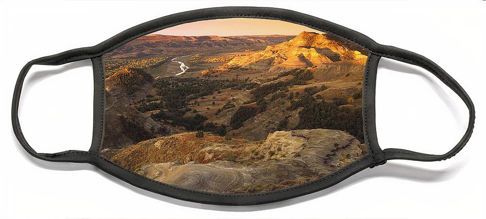 00173670 Face Mask featuring the photograph Little Missouri River Theodore by Tim Fitzharris