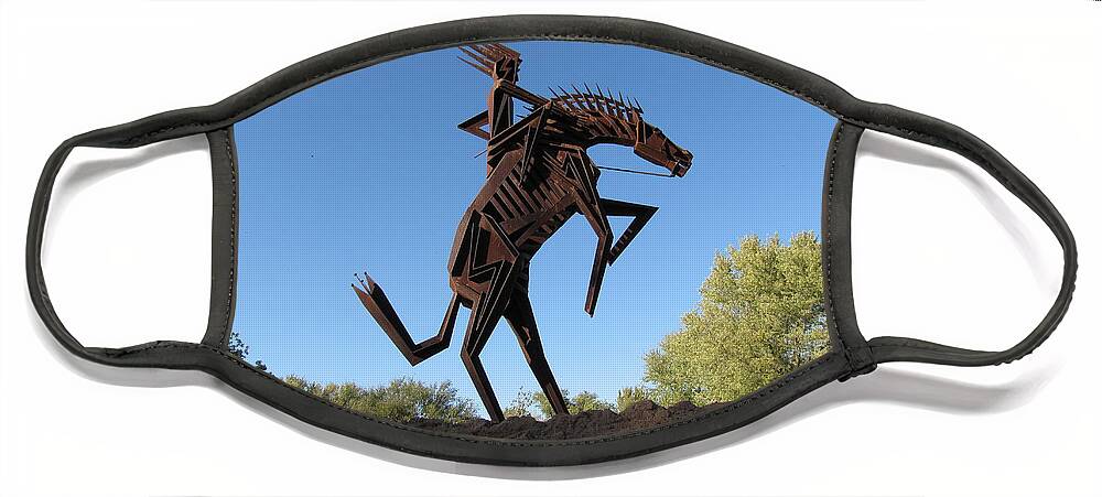 Sculpture Face Mask featuring the photograph Morning Sun's First Pony by Keith Stokes