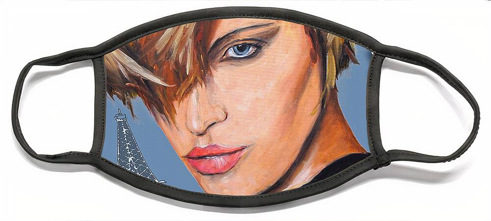 Fashion Face Mask featuring the painting Nikki Paris blue by Richard T Pranke