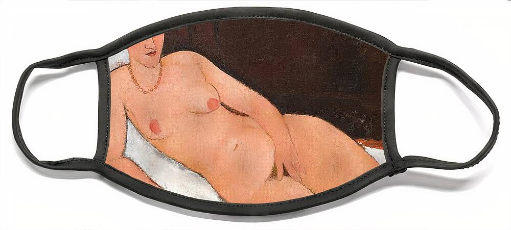 Female Face Mask featuring the painting Nude with Coral Necklace by Amedo Modigiani