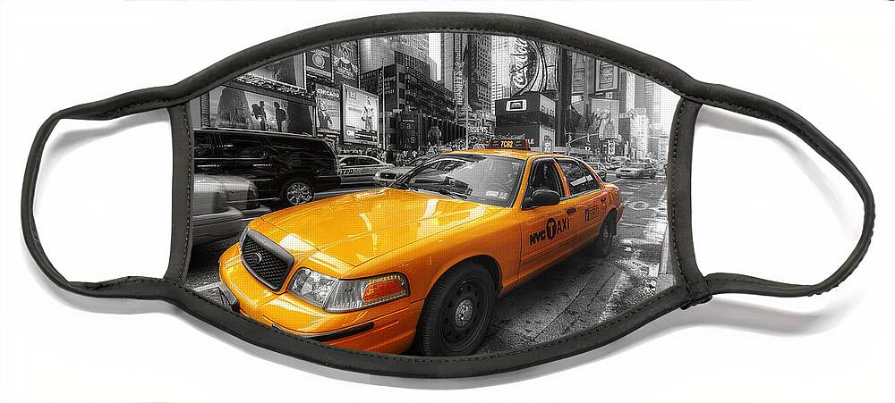 Art Face Mask featuring the photograph NYC Yellow Cab by Yhun Suarez