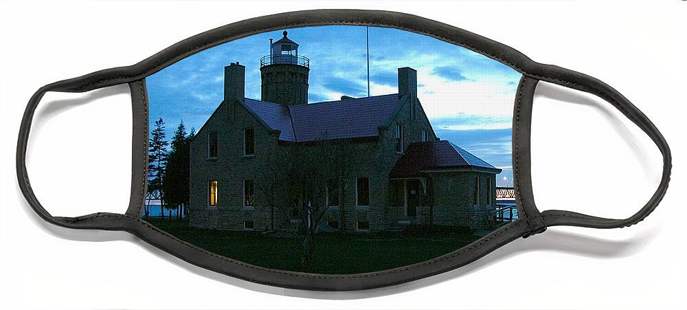 Old Mackinac Point Lighthouse Face Mask featuring the photograph Old Mackinac Point Lighthouse at Dusk by Keith Stokes
