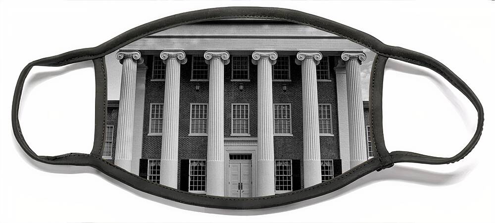 Lyceum Face Mask featuring the photograph Ole Miss Lyceum Black and White by Joshua House