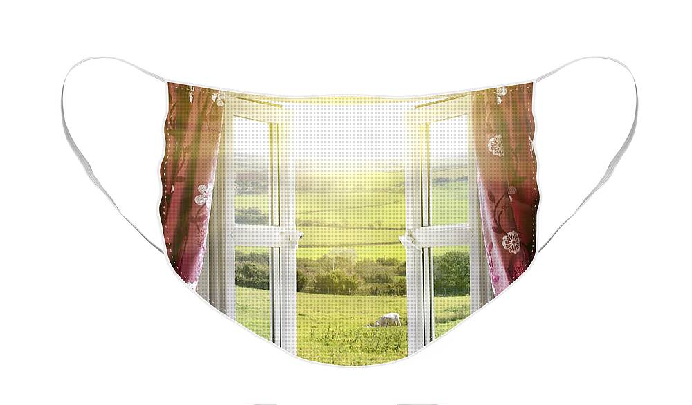 Air Face Mask featuring the photograph Open window with countryside view by Simon Bratt