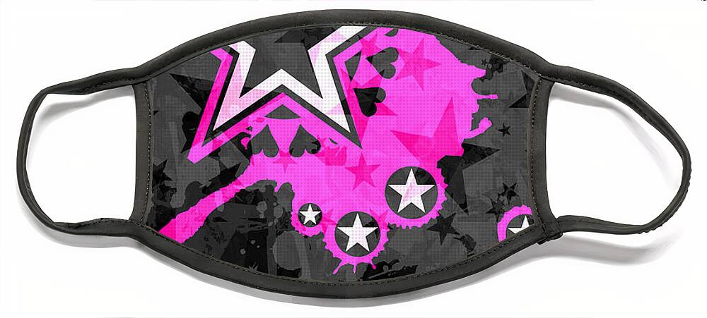 Pink Star Face Mask featuring the digital art Pink Star 3 of 6 by Roseanne Jones