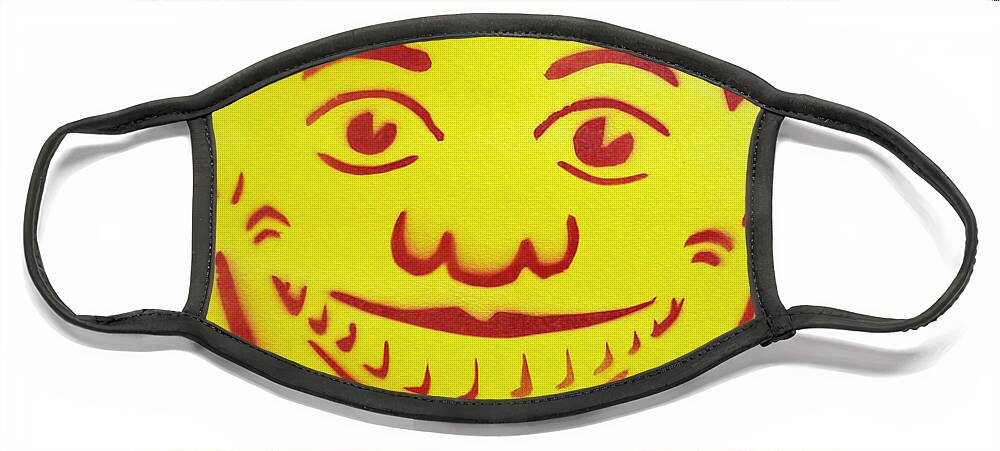 Tillie Of Asbury Park Face Mask featuring the painting Red on yellow with decoration Tillie by Patricia Arroyo