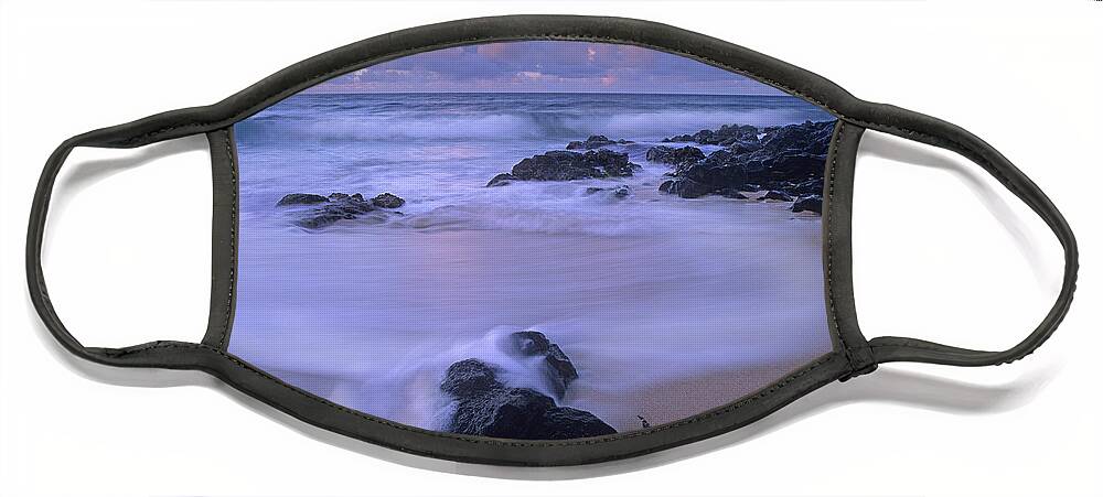 00175936 Face Mask featuring the photograph Rolling Waves At Dusk At Sandy Beach by Tim Fitzharris