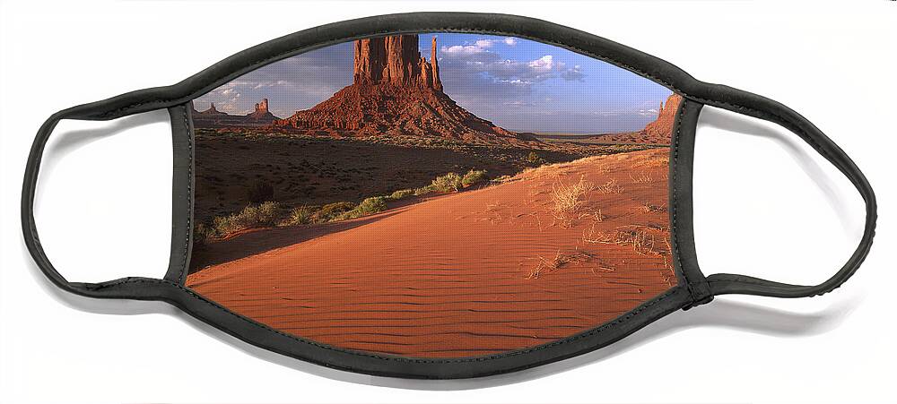 00174941 Face Mask featuring the photograph Sand Dunes And The Mittens Monument by Tim Fitzharris
